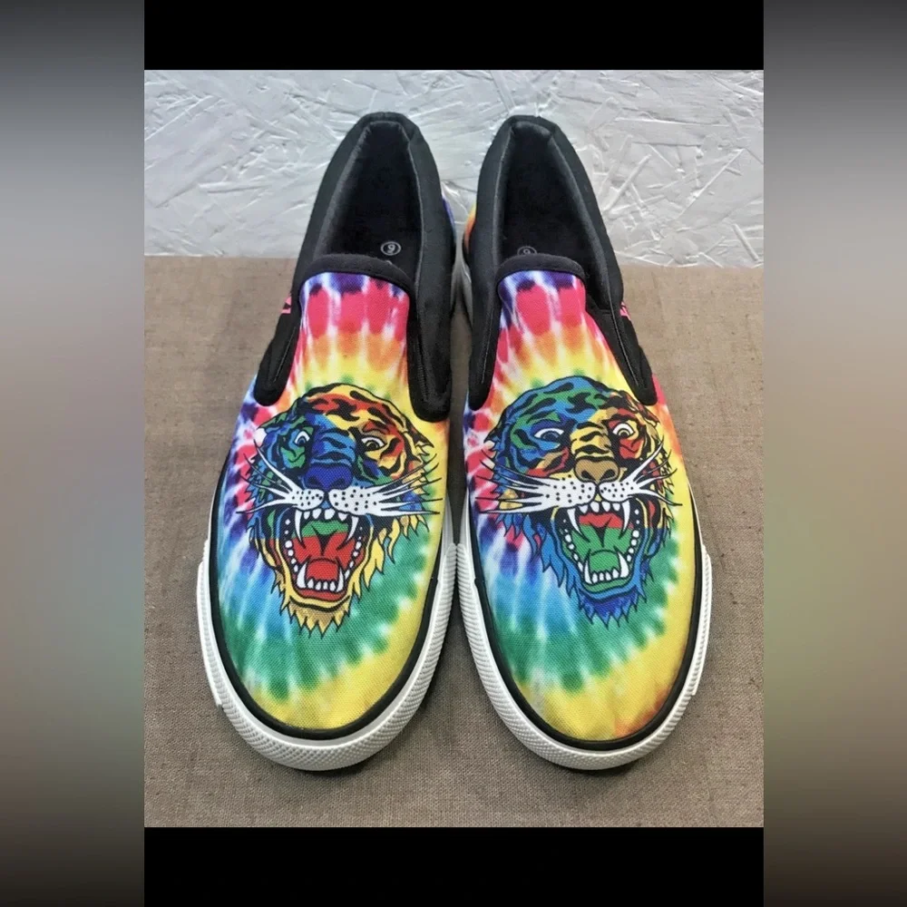 Excellent Ed Hardy Poppy-109L Tiger Black Tie-Dye Women's 9 Slip-On Sneakers
